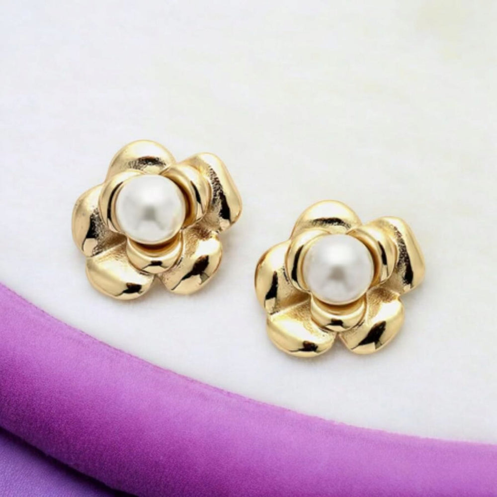 Gold Plated Floral Pearl Stud