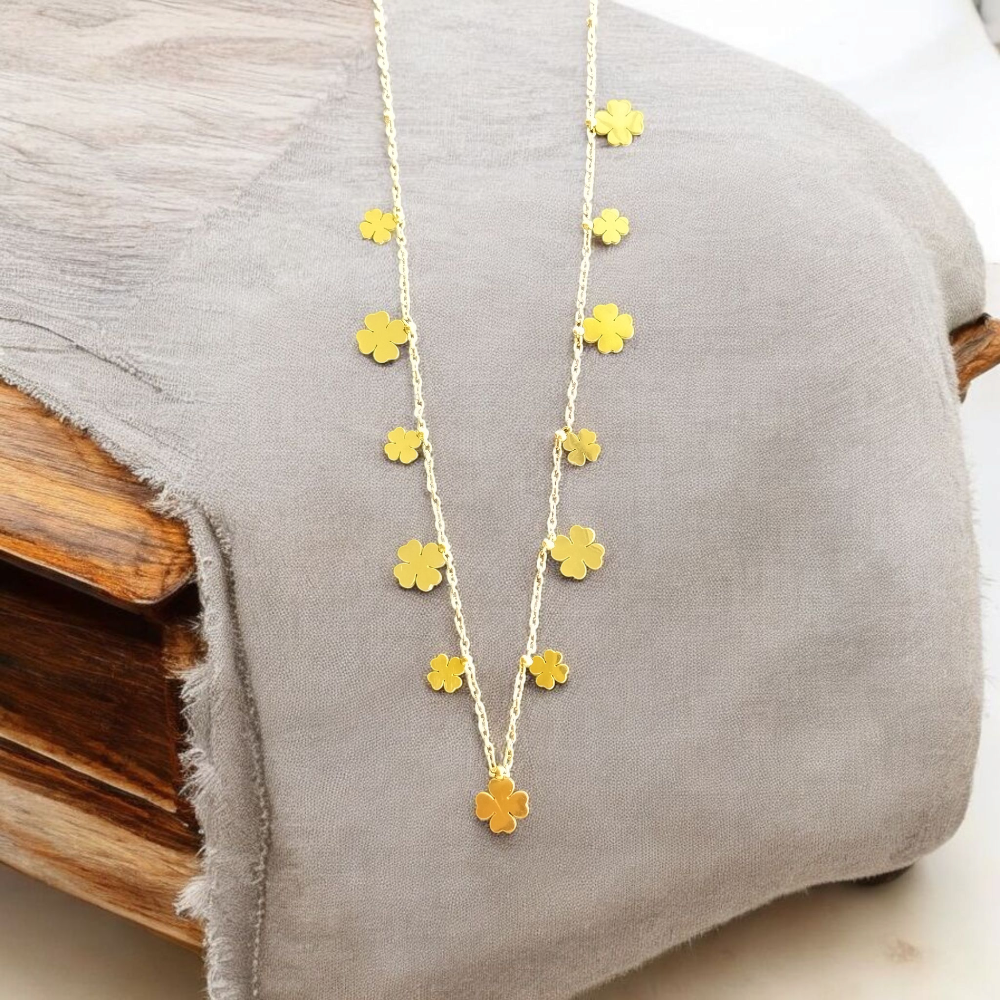 Gold Necklace with Flowers