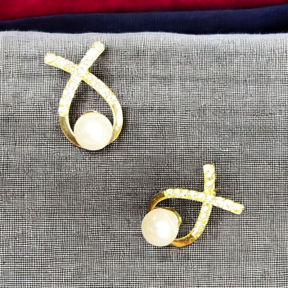 Golden Pearl Stone Earrings