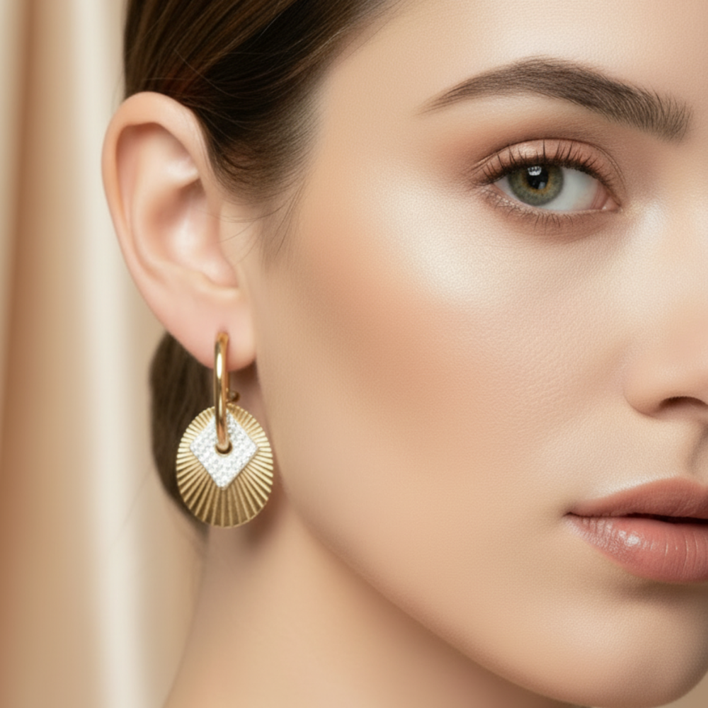 Oval and Diamond Earrings
