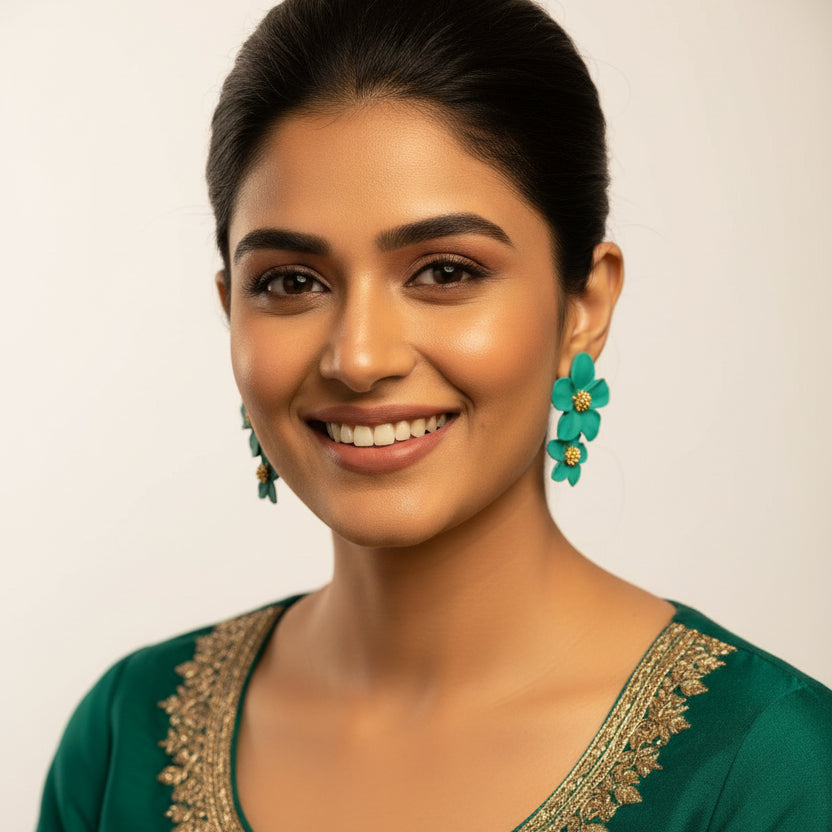 Peacock Colour Petal Earrings