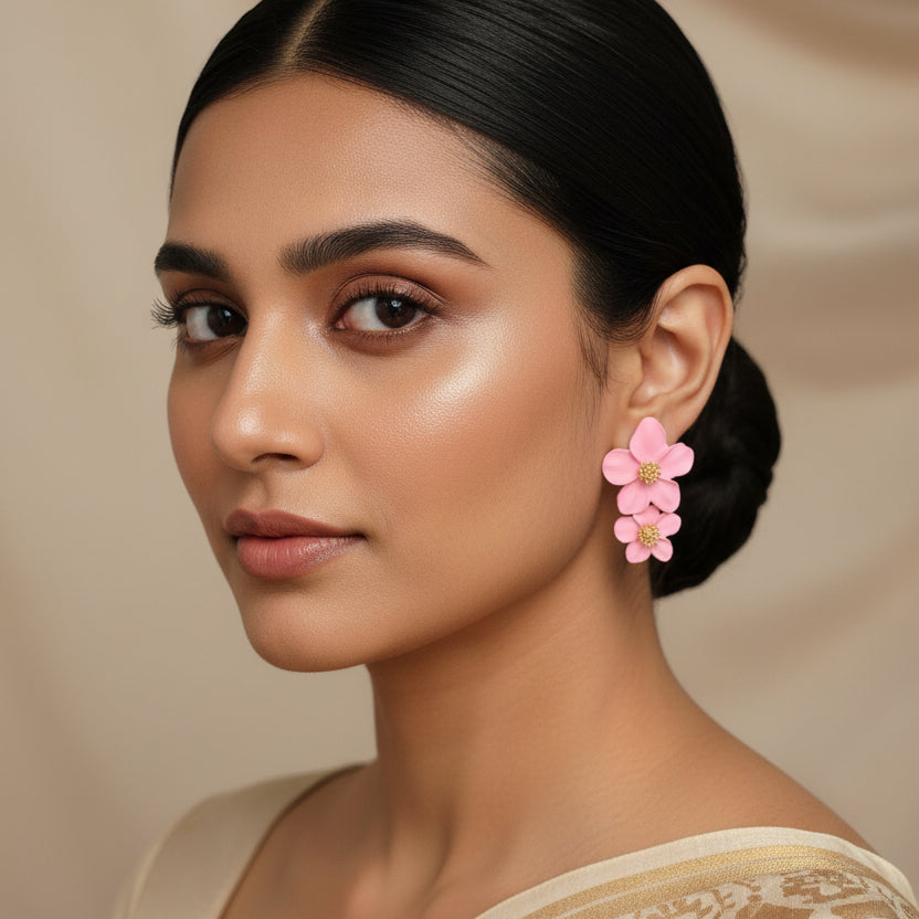 Baby Pink Double Flower Earrings