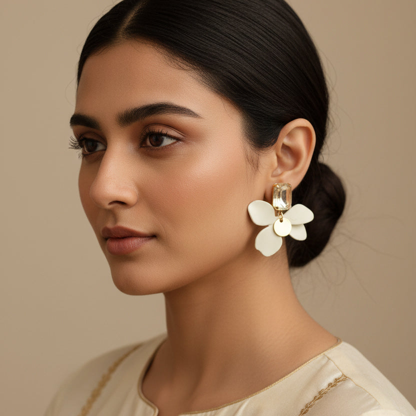White Petal Earrigns