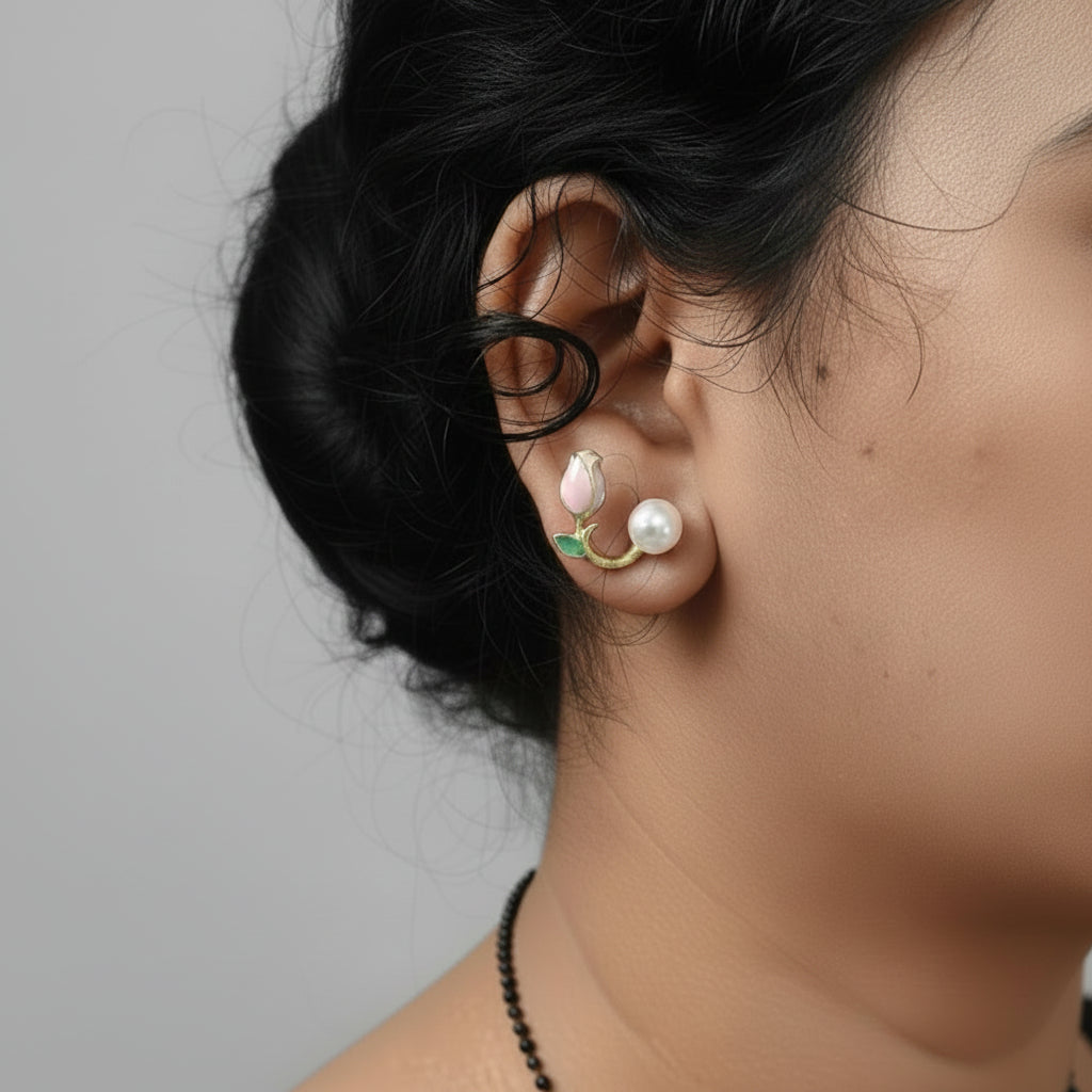 Tulip and White Pearl Earrings