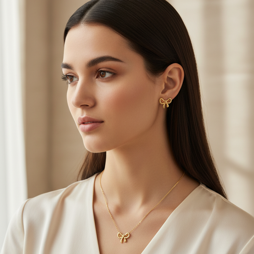Bow Necklace with Earrings