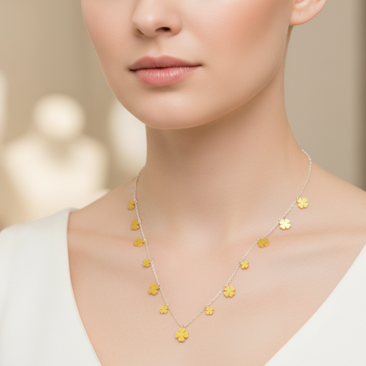 Gold Necklace with Flowers