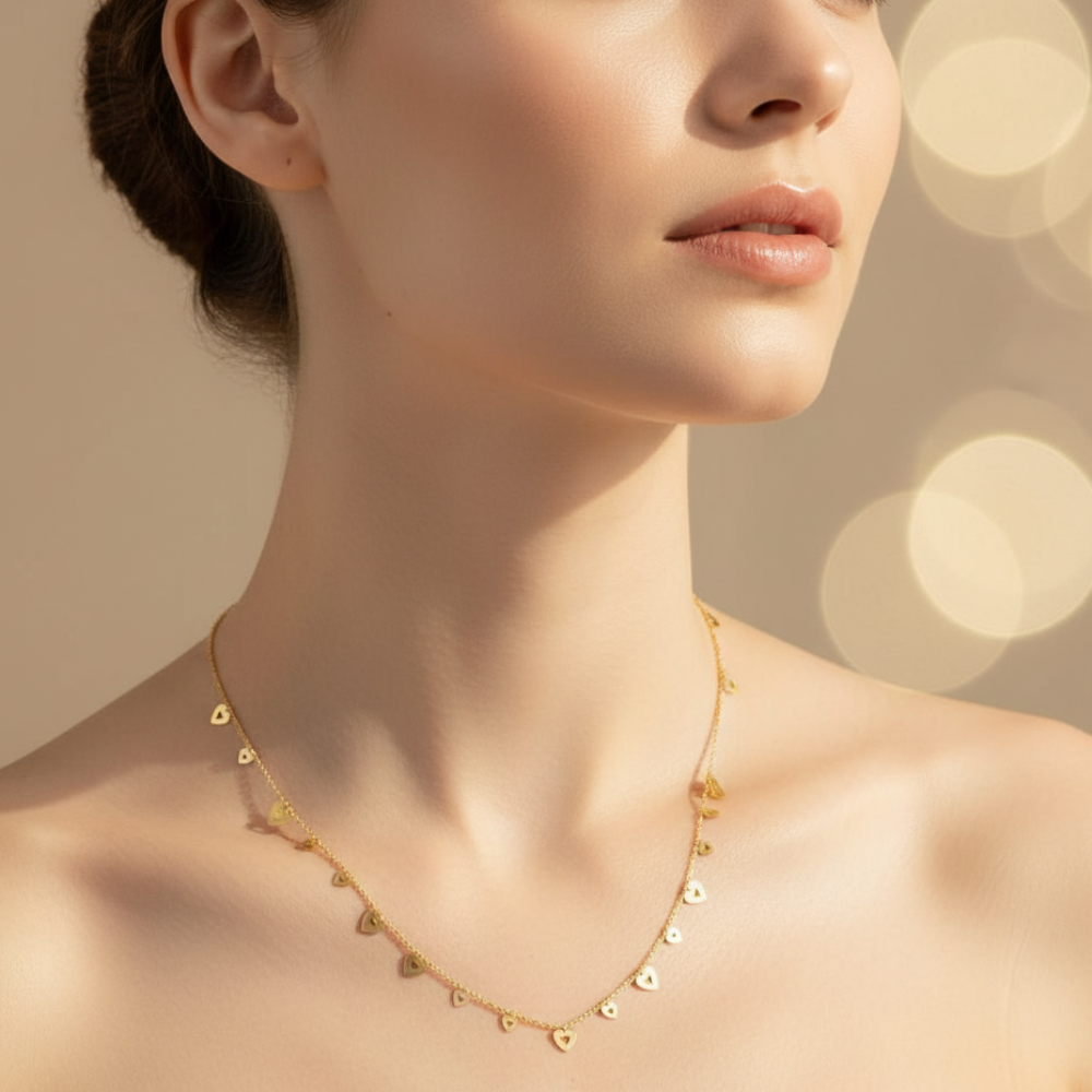 Gold Necklace with Hearts