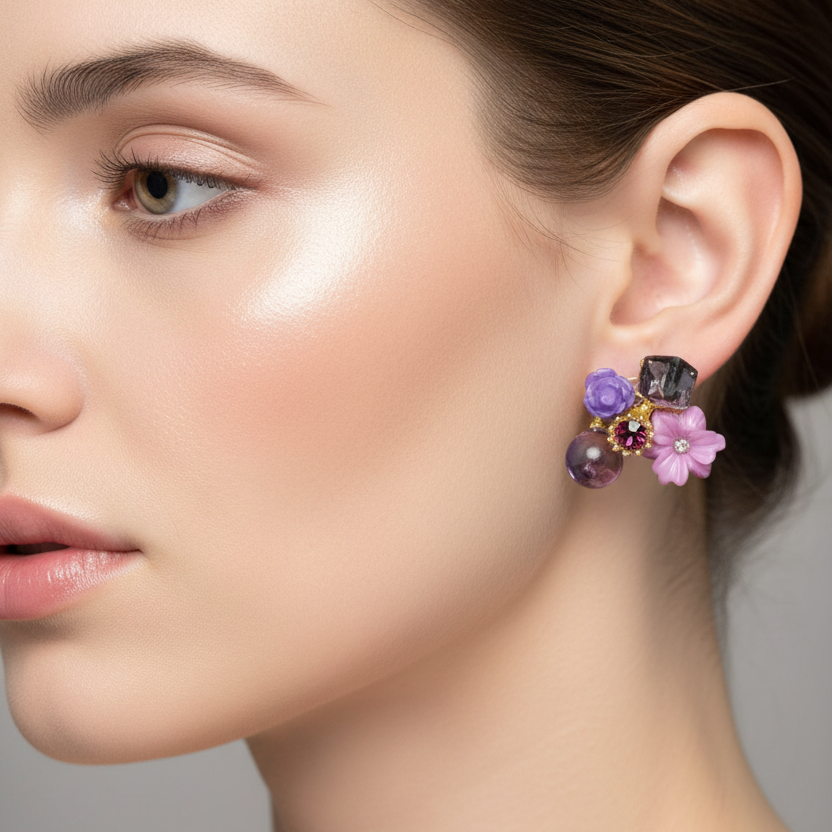Purple Floral Earrings