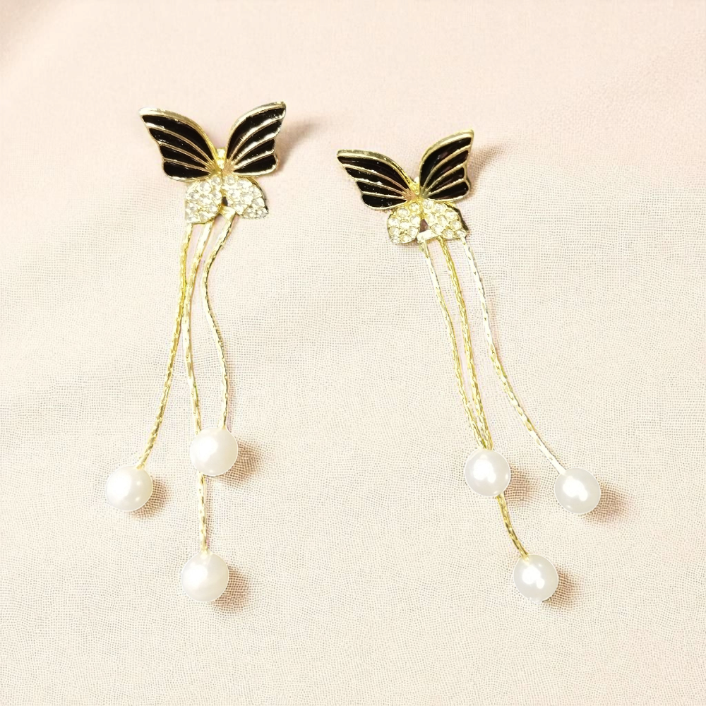 Black Butterfly Earrings with Chains