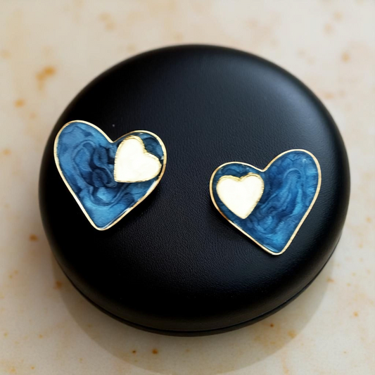 Blue Enamel Heart Love Earrings