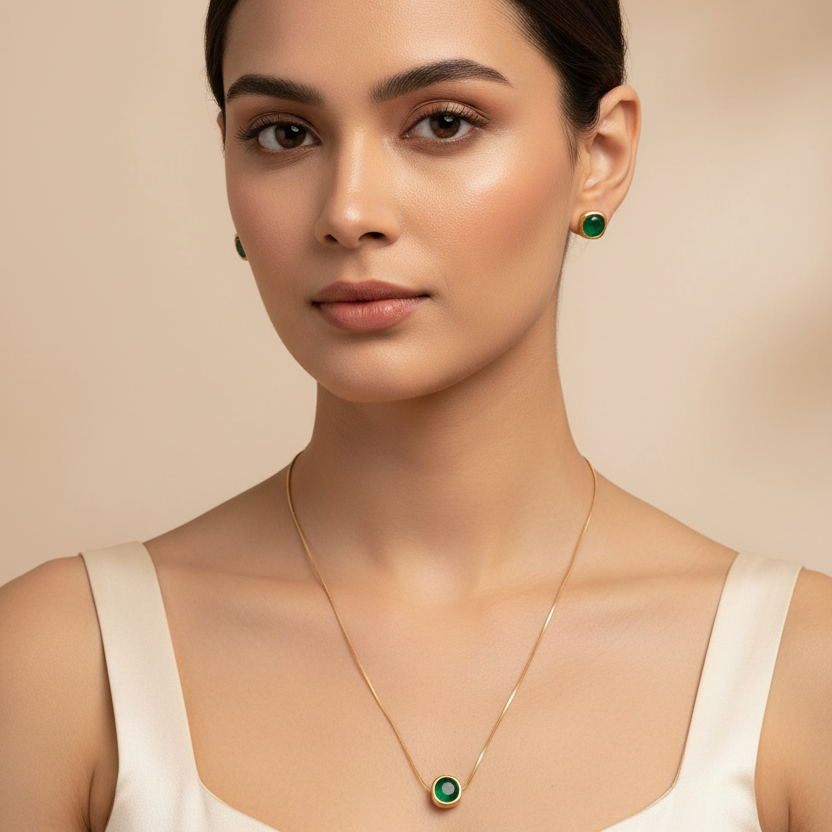 Emerald Green Gemstone Necklace Set