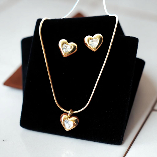 Heart Shaped Anti Tarnish Necklace with Earrings