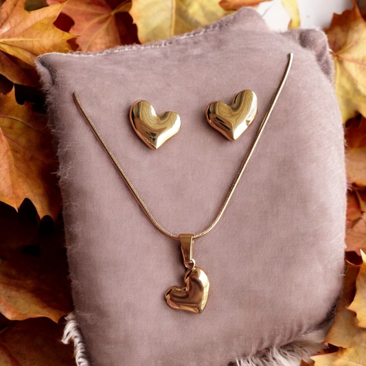 Anti Tarnish Heart Necklace with Earrings