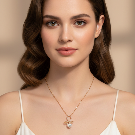 Bow and Pearl Pendant Necklace