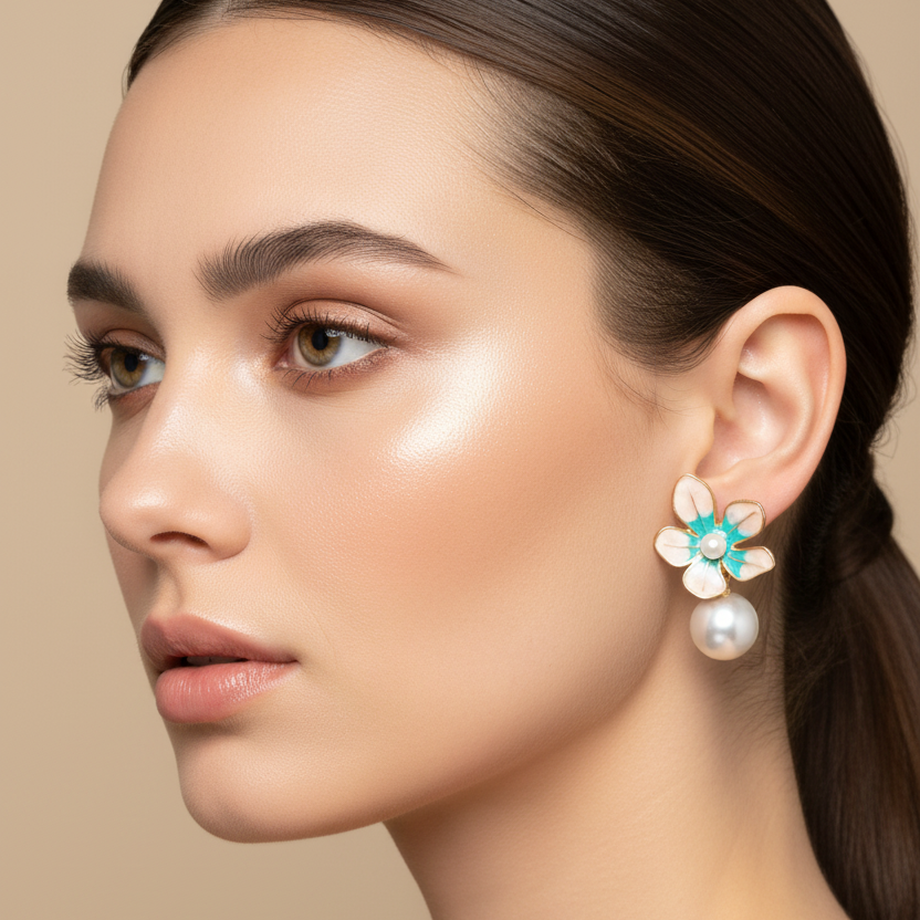 Flower Earrings with pearl