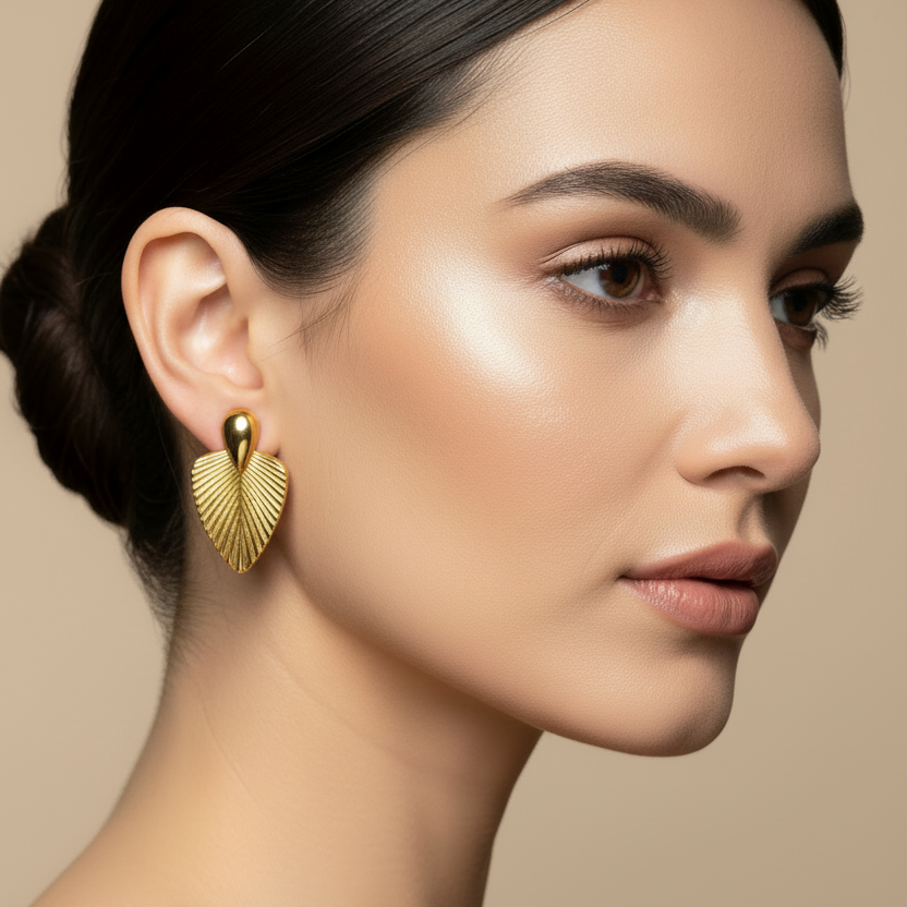 Gold Plated Leaf Shape Earrings