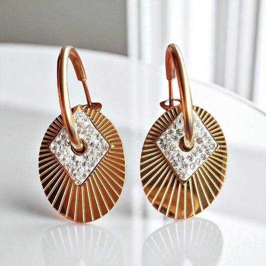 Oval and Diamond Earrings