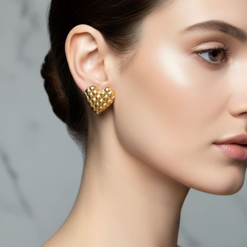 Hear Shape Waffle Design Earrings