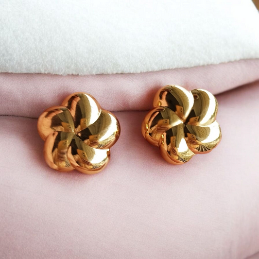 Gold Floral Anti Tarnish Earrings