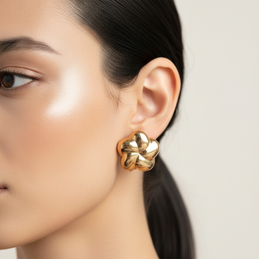 Gold Floral Anti Tarnish Earrings