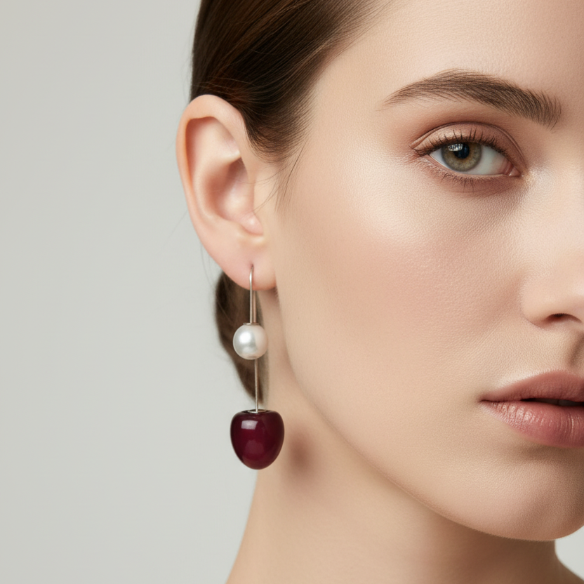 Red Cherry Drops with Pearl Beads