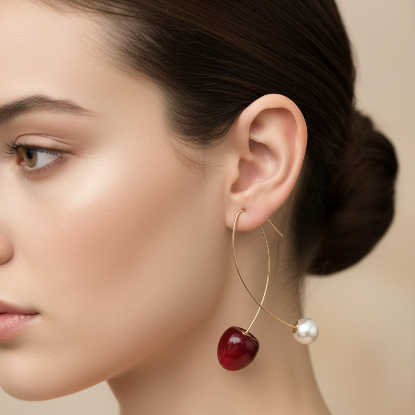 Cherry with Pearl Earrings