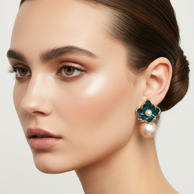 Green Floral Design with Pearl