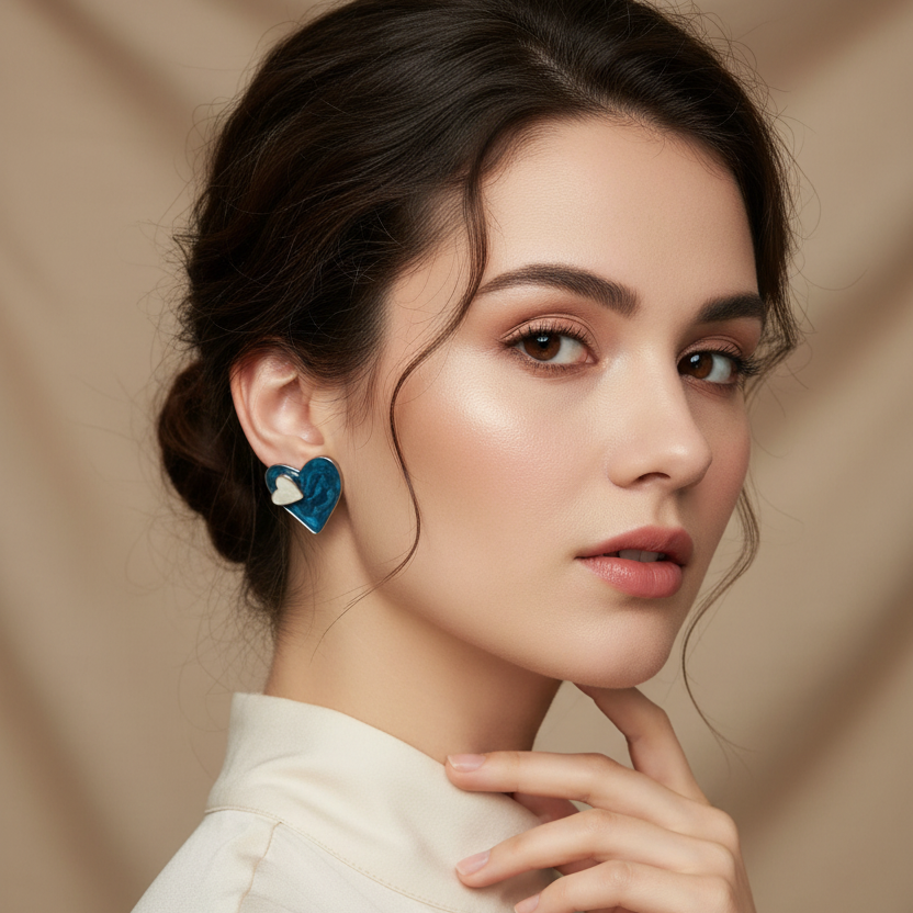 Blue Enamel Heart Love Earrings