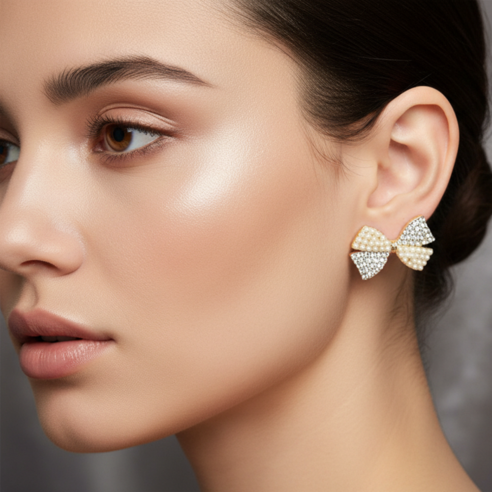 Bow Earrings with Rhinestones