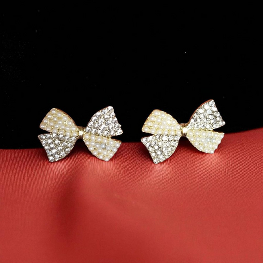 Bow Earrings with Rhinestones