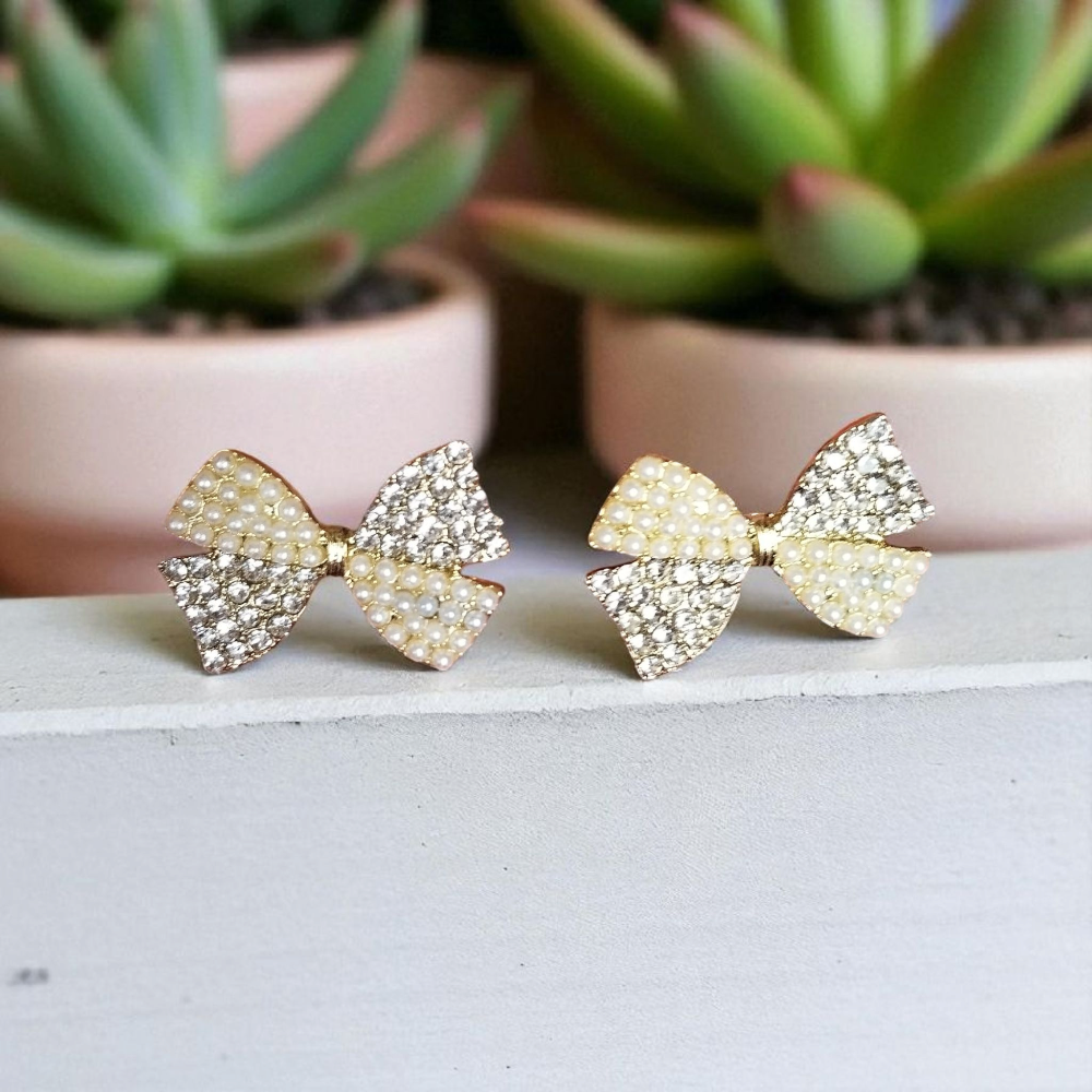 Bow Earrings with Rhinestones