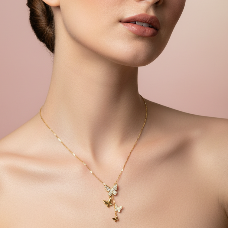 Gold Necklace with Butterflies