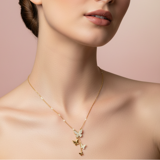 Gold Necklace with Butterflies
