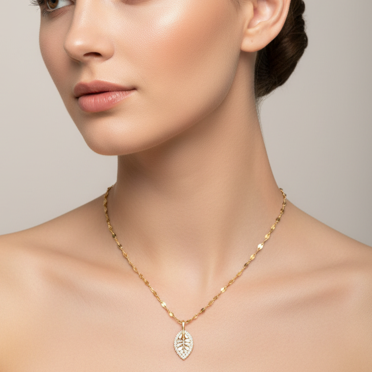 Diamond Leaf Pendant Set