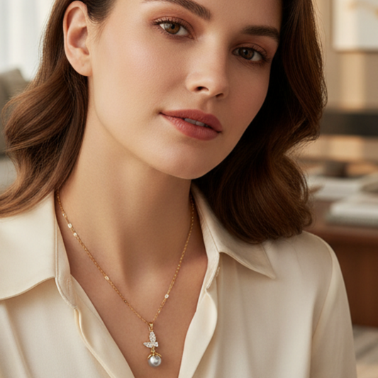 Pearl & Butterfly Pendant Set