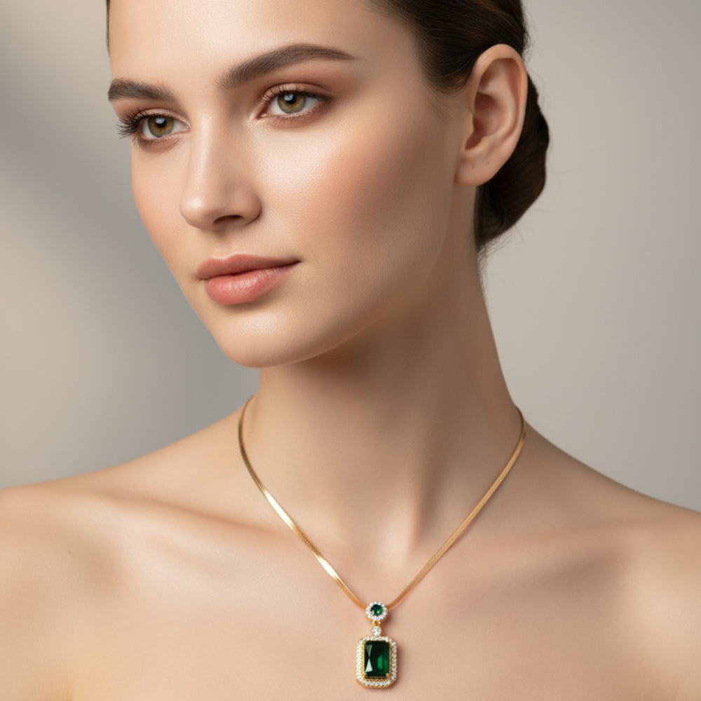 Emerald Green Gemstone Pendant Set