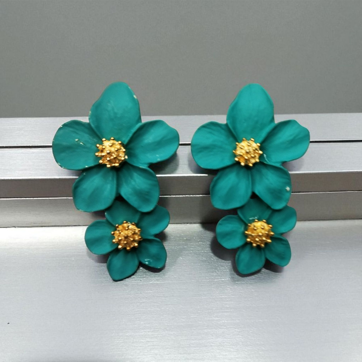 Peacock Colour Petal Earrings