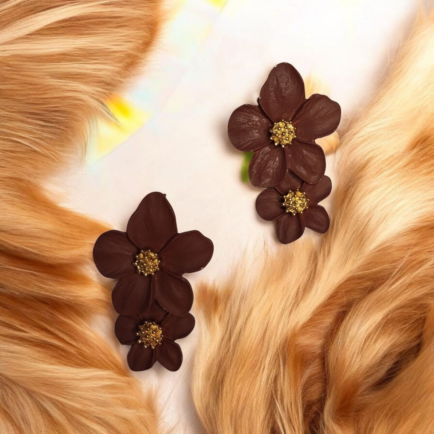 Brown Double Flower Earrings