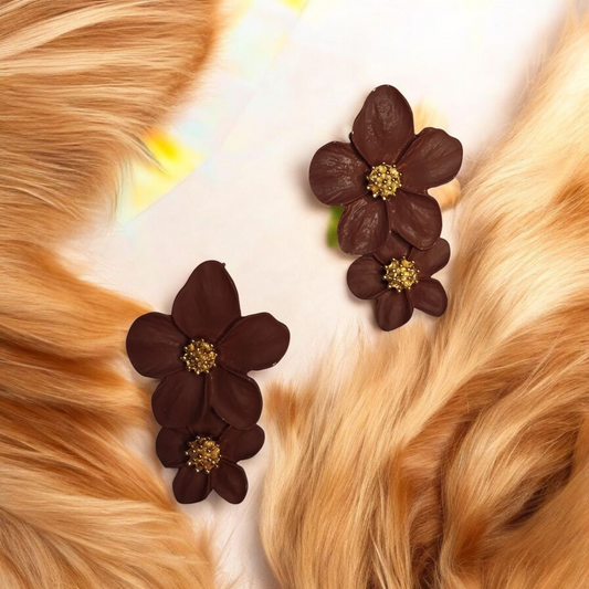 Brown Double Flower Earrings