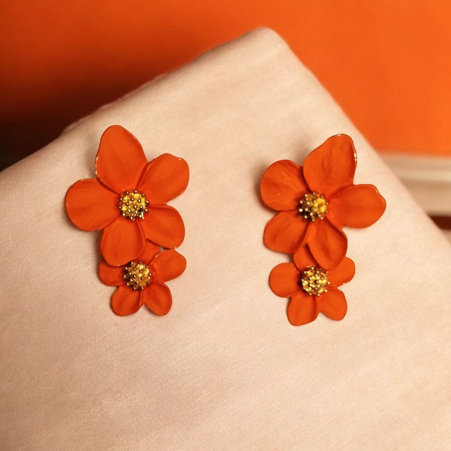 Orange Double Flower Earrings