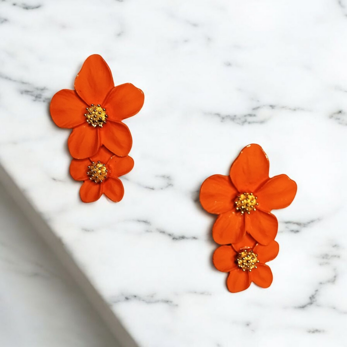 Orange Double Flower Earrings