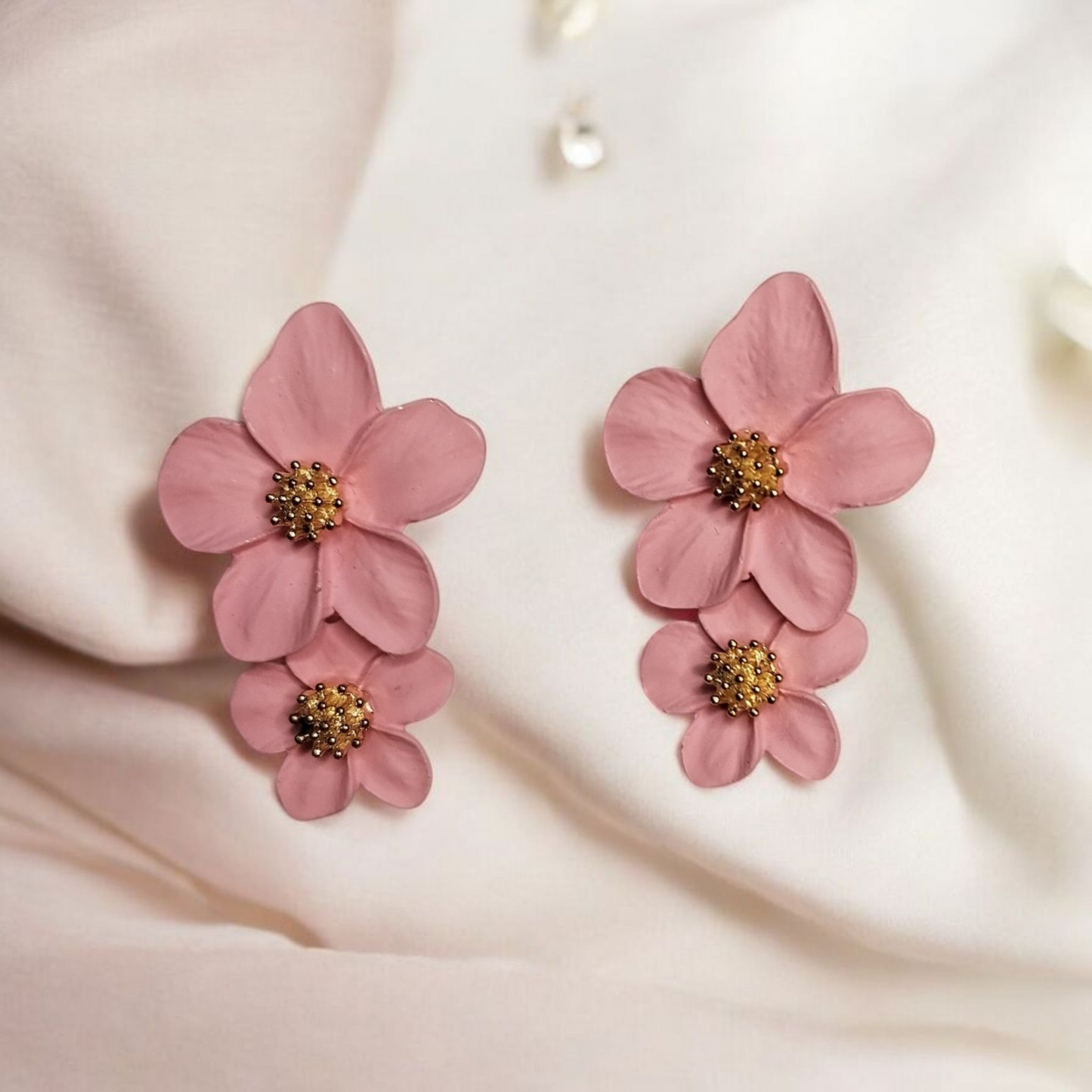 Baby Pink Double Flower Earrings