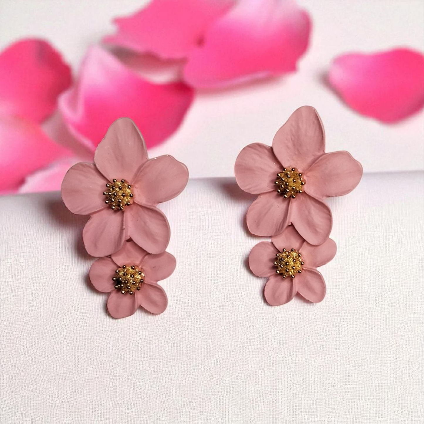 Baby Pink Double Flower Earrings