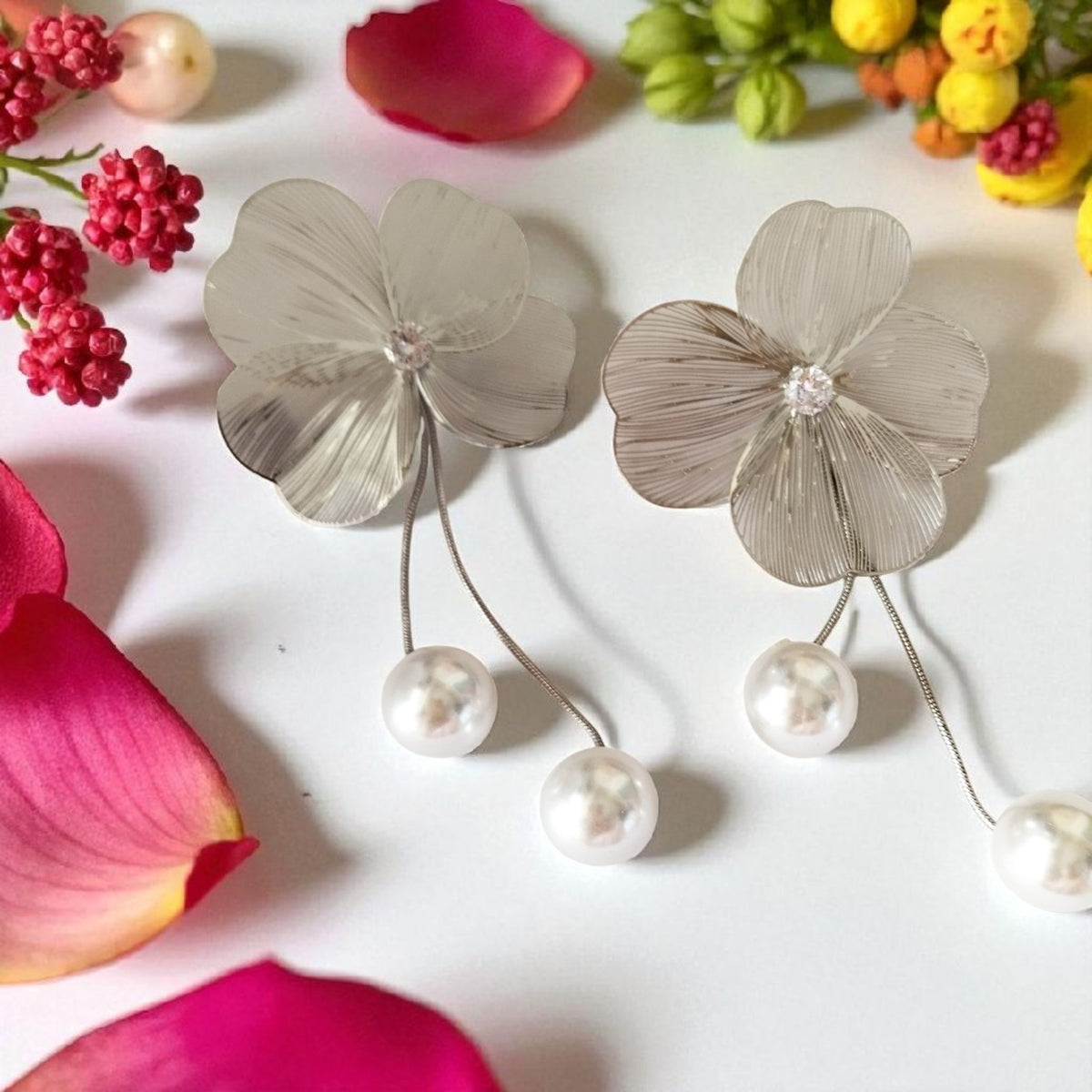 Silver Petal Dangles