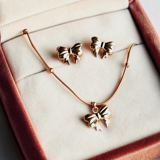 Bow Necklace set with Bead chain