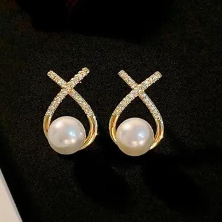 Golden Pearl Stone Earrings