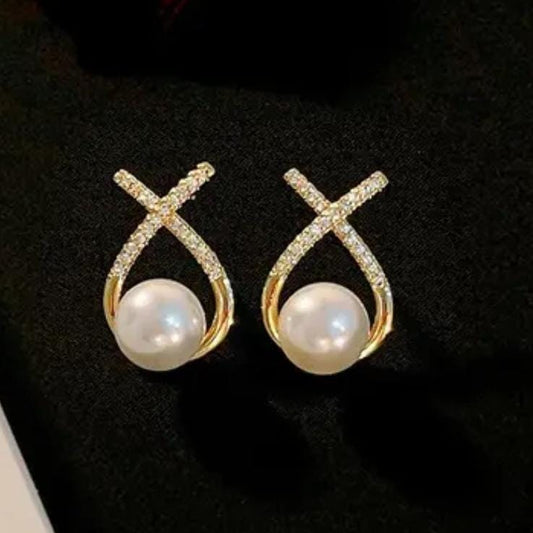 Golden Pearl Stone Earrings