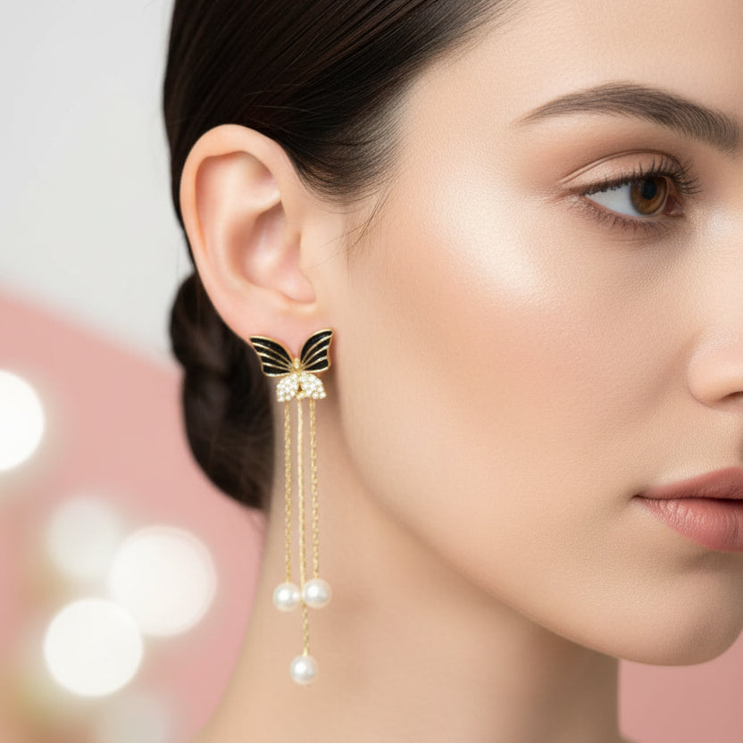 Black Butterfly Earrings with Chains