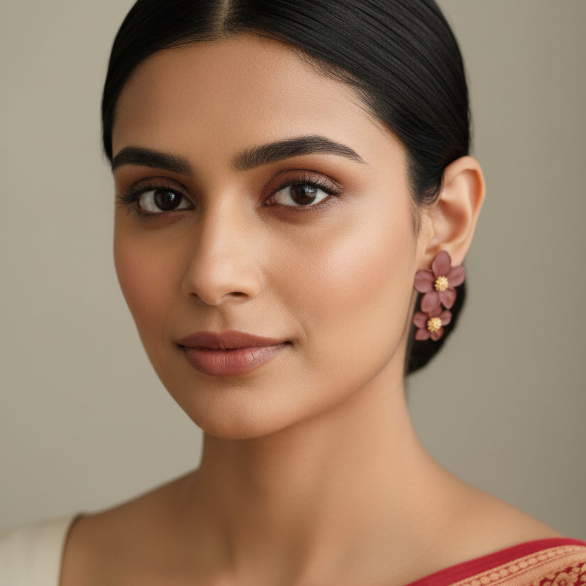Brown Double Flower Earrings
